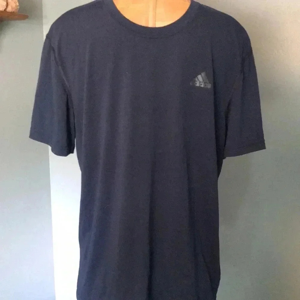 Adidas T-Shirt‎ Mens Large Navy Blue Excellent Climalite Short Sleeve Logo